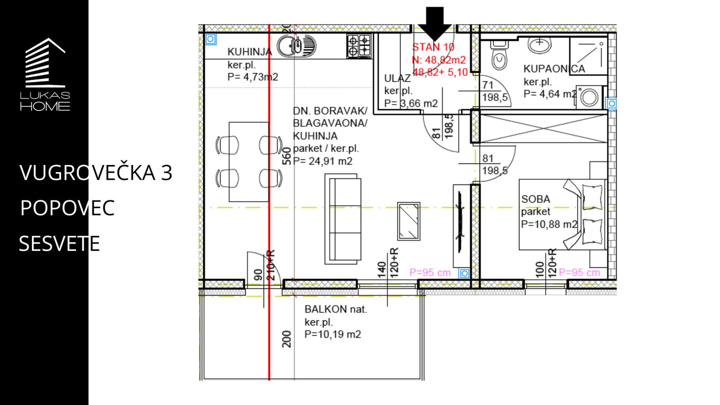 STAN 10 | 1. kat | 53,92 m² | Jedna spavaća soba