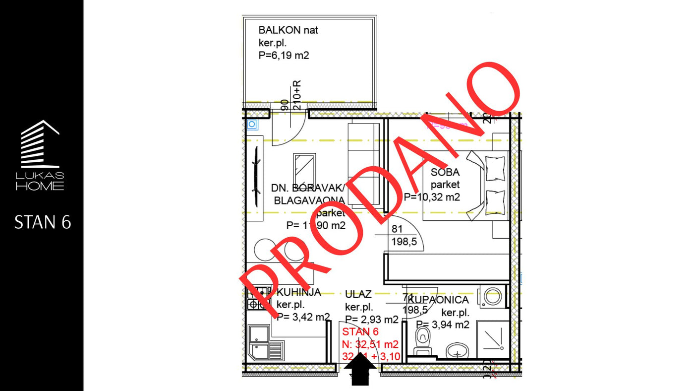 STAN 6 | 1. kat | 35,61 m² | Jedna spavaća soba
