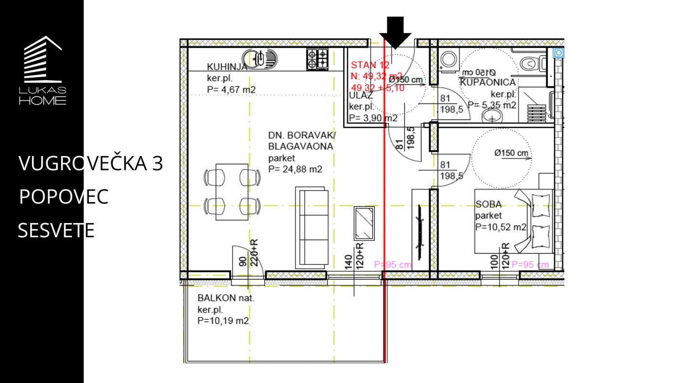 STAN 12 | 1. kat | 54,42 m² | Jedna spavaća soba