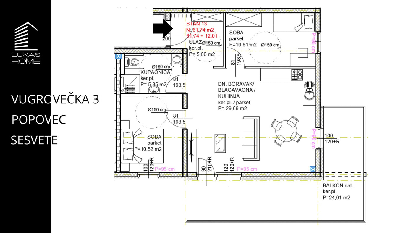 STAN 13 | 1. kat | 73,75 m² | Dvije spavaće sobe