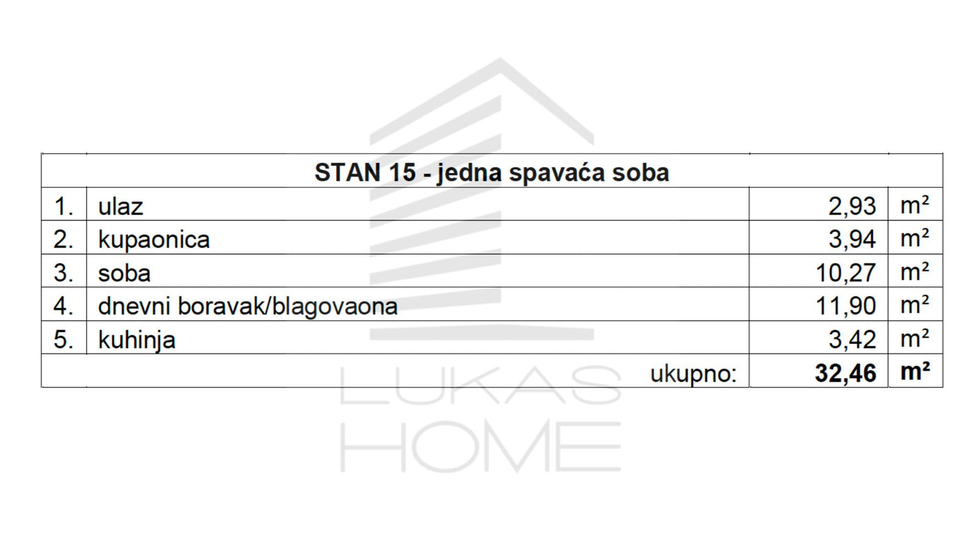 STAN 15 | 2. kat | 32,46 m² | Jedna spavaća soba