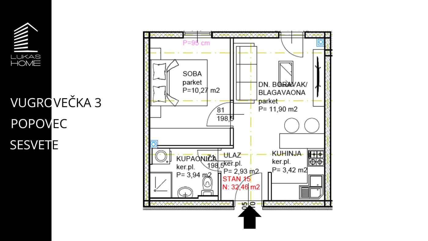 STAN 15 | 2. kat | 32,46 m² | Jedna spavaća soba
