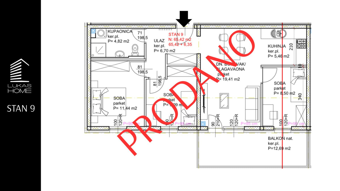 STAN 9 | 1. kat | 71,77 m² | Tri spavaće sobe