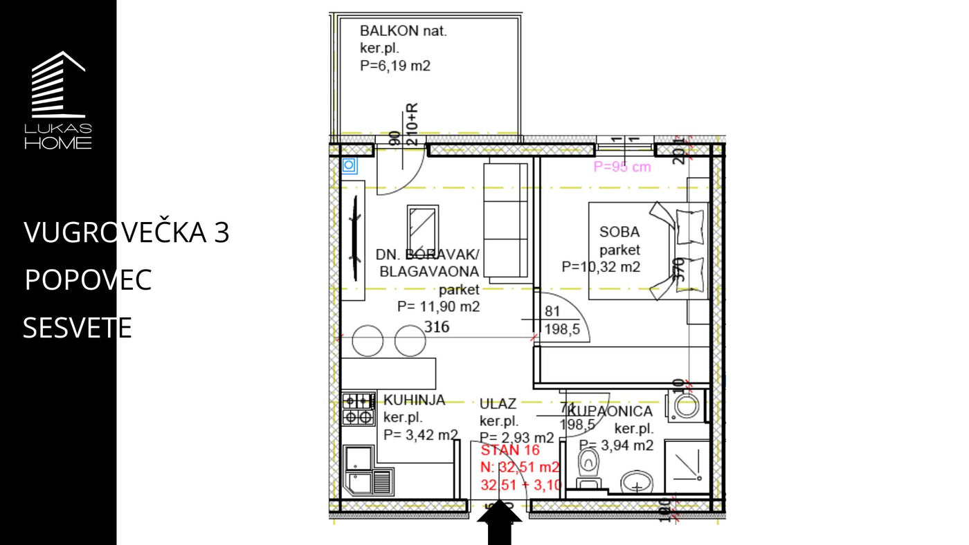 STAN 16 | 2. kat | 35,61 m² | Jedna spavaća soba