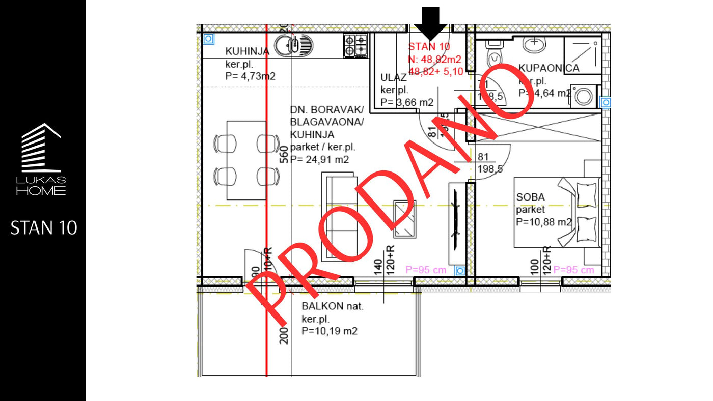 STAN 10 | 1. kat | 53,92 m² | Jedna spavaća soba