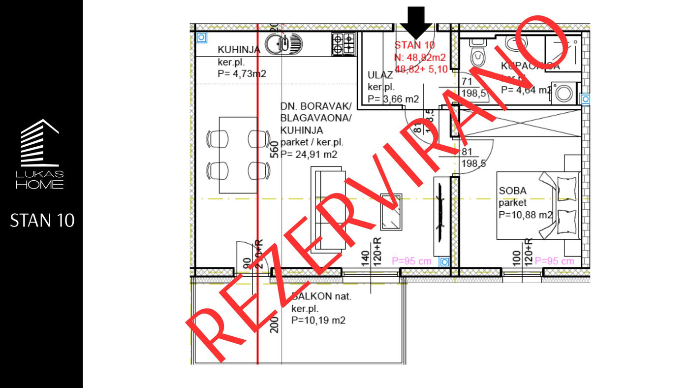 STAN 10 | 1. kat | 53,92 m² | Jedna spavaća soba