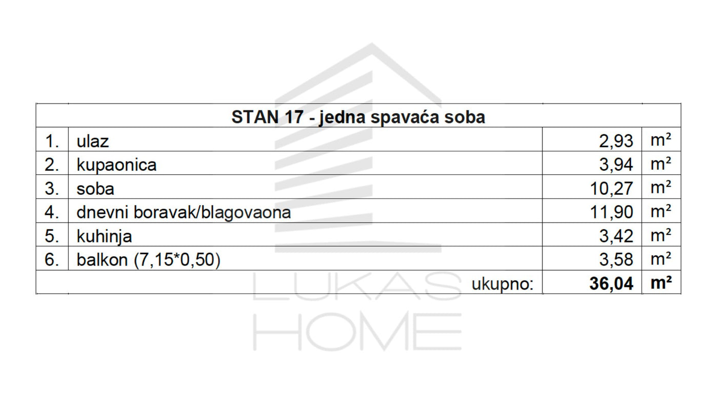 STAN 17 | 2. kat | 36,04 m² | Jedna spavaća soba