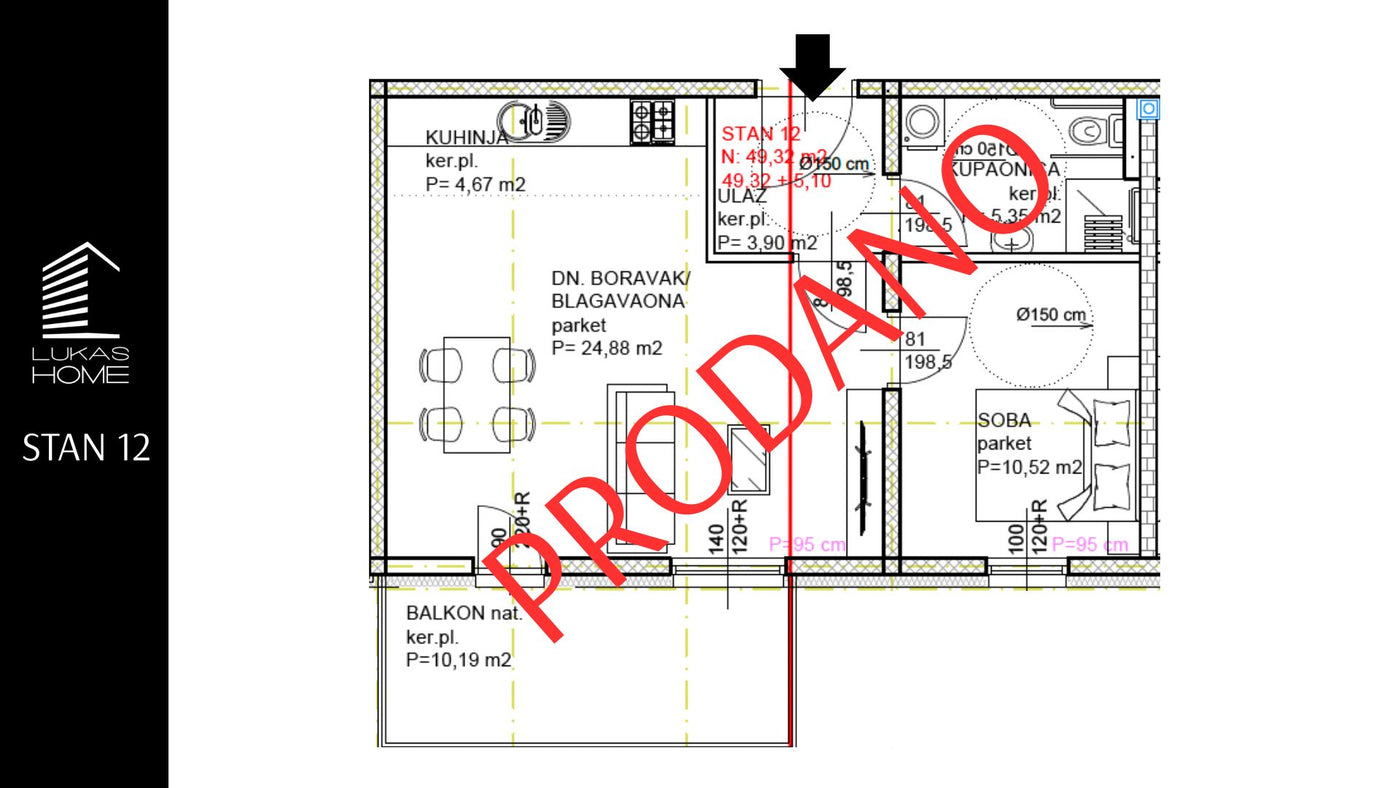 STAN 12 | 1. kat | 54,42 m² | Jedna spavaća soba
