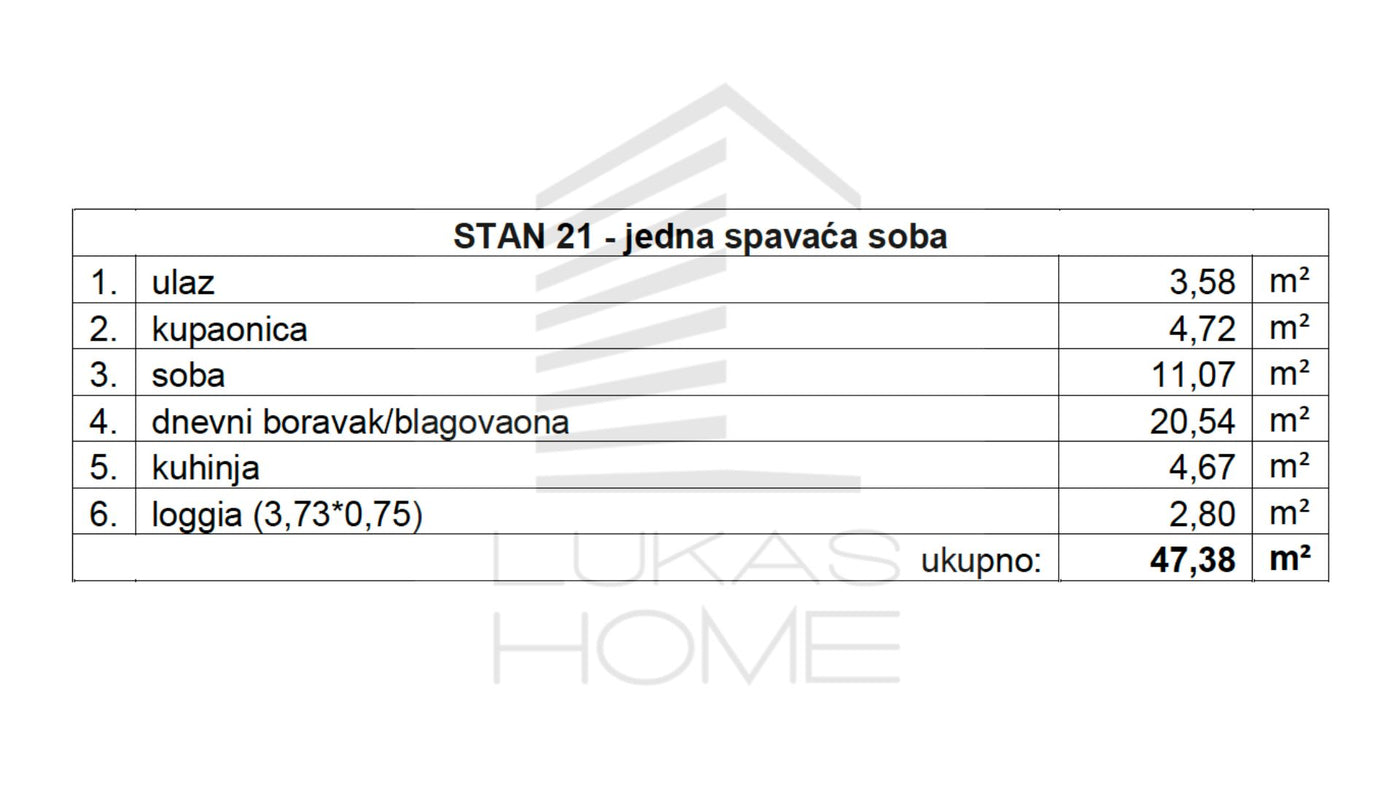STAN 21 | 2. kat | 47,38 m² | Jedna spavaća soba