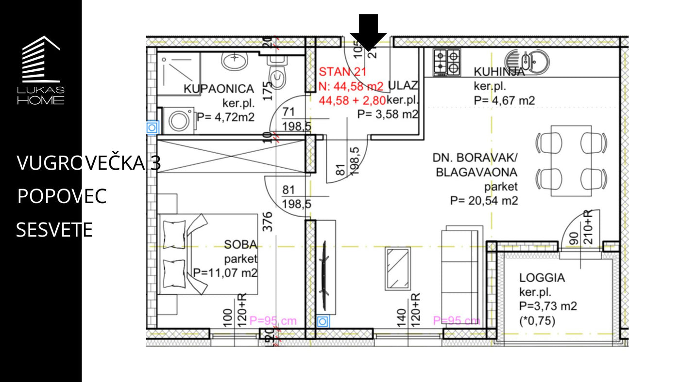 STAN 21 | 2. kat | 47,38 m² | Jedna spavaća soba