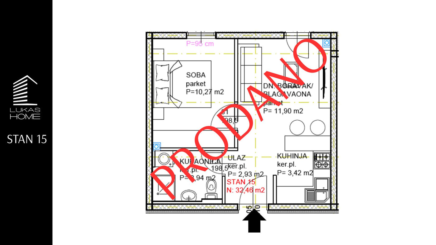 STAN 15 | 2. kat | 32,46 m² | Jedna spavaća soba