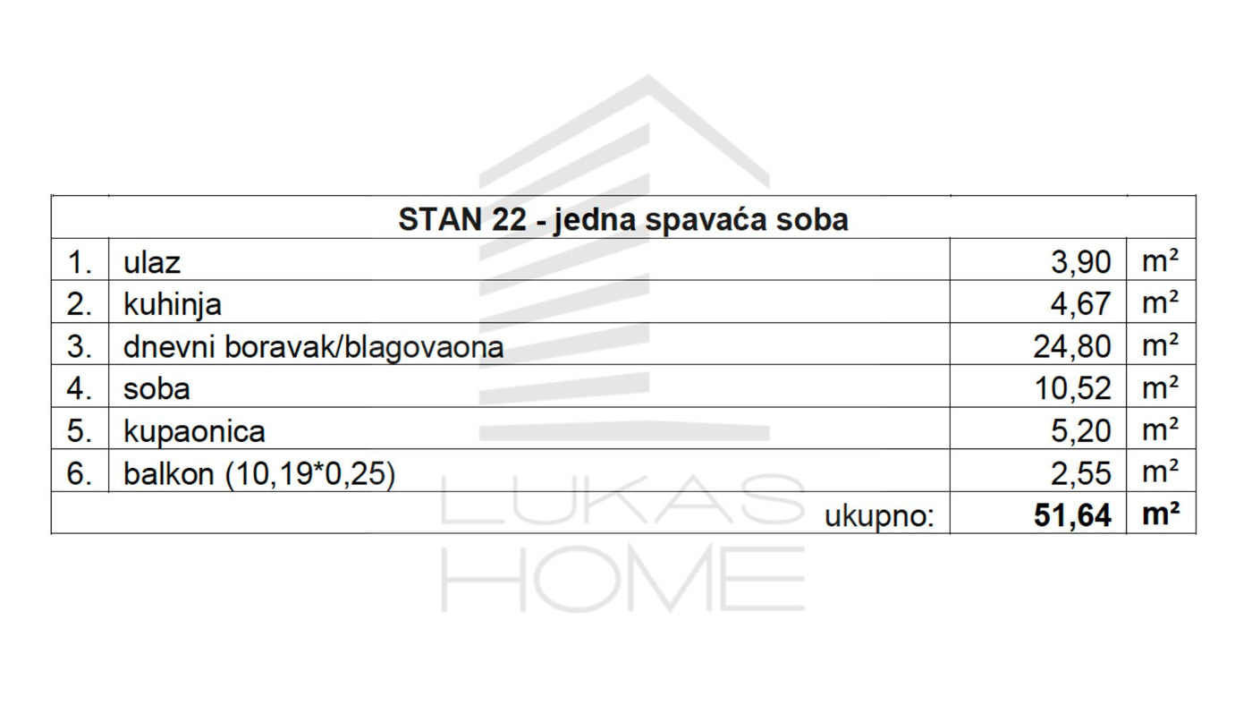 STAN 22 | 2. kat | 54,64 m² | Jedna spavaća soba