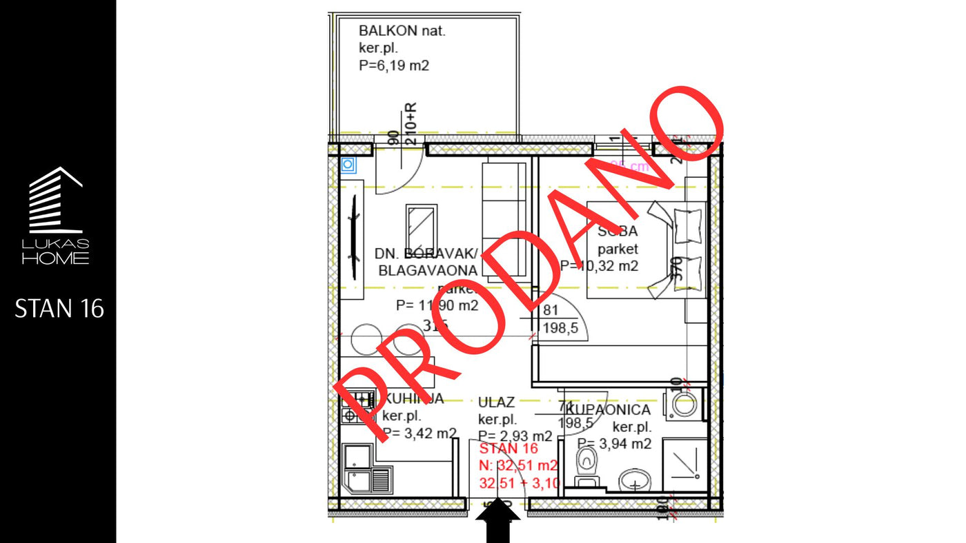 STAN 16 | 2. kat | 35,61 m² | Jedna spavaća soba