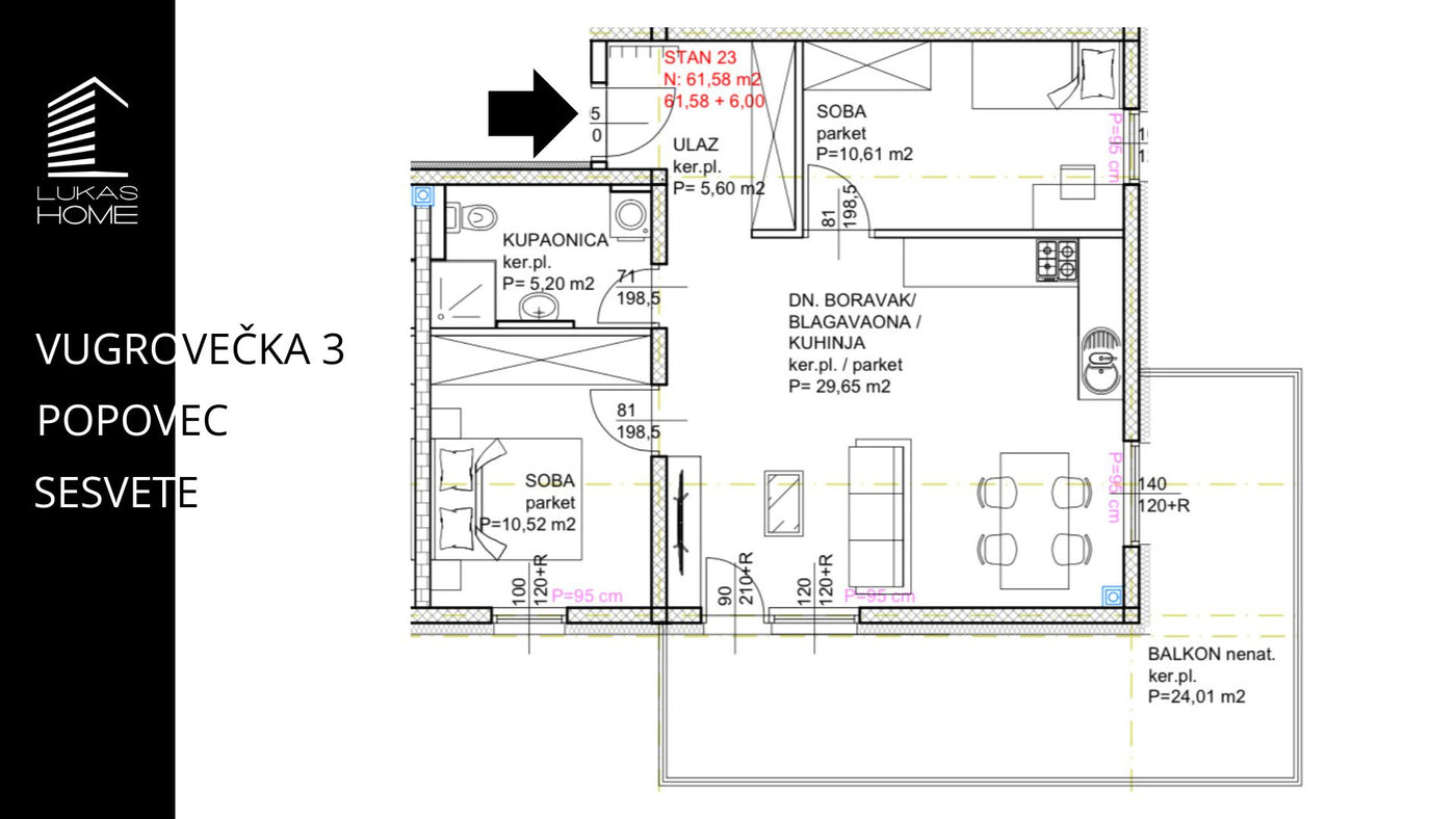 STAN 23 | 2. kat | 67,58 m² | Dvije spavaće sobe