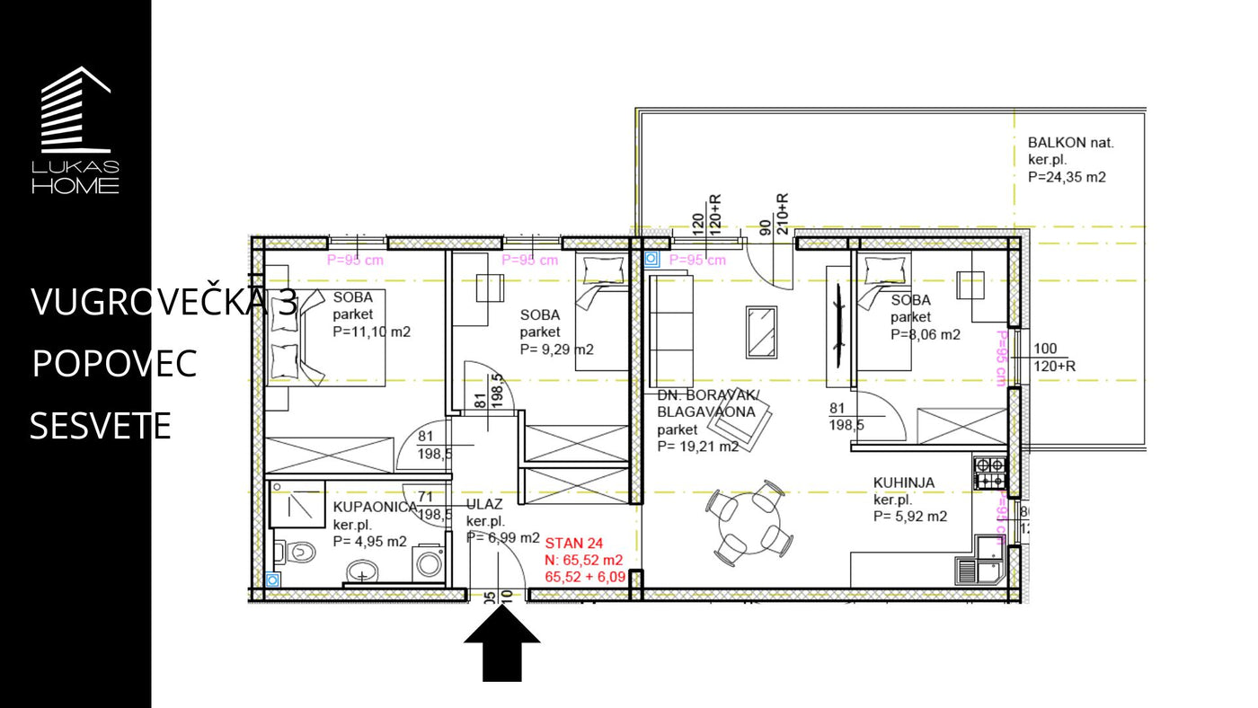STAN 24 | 2. kat | 71,61 m² | Tri spavaće sobe