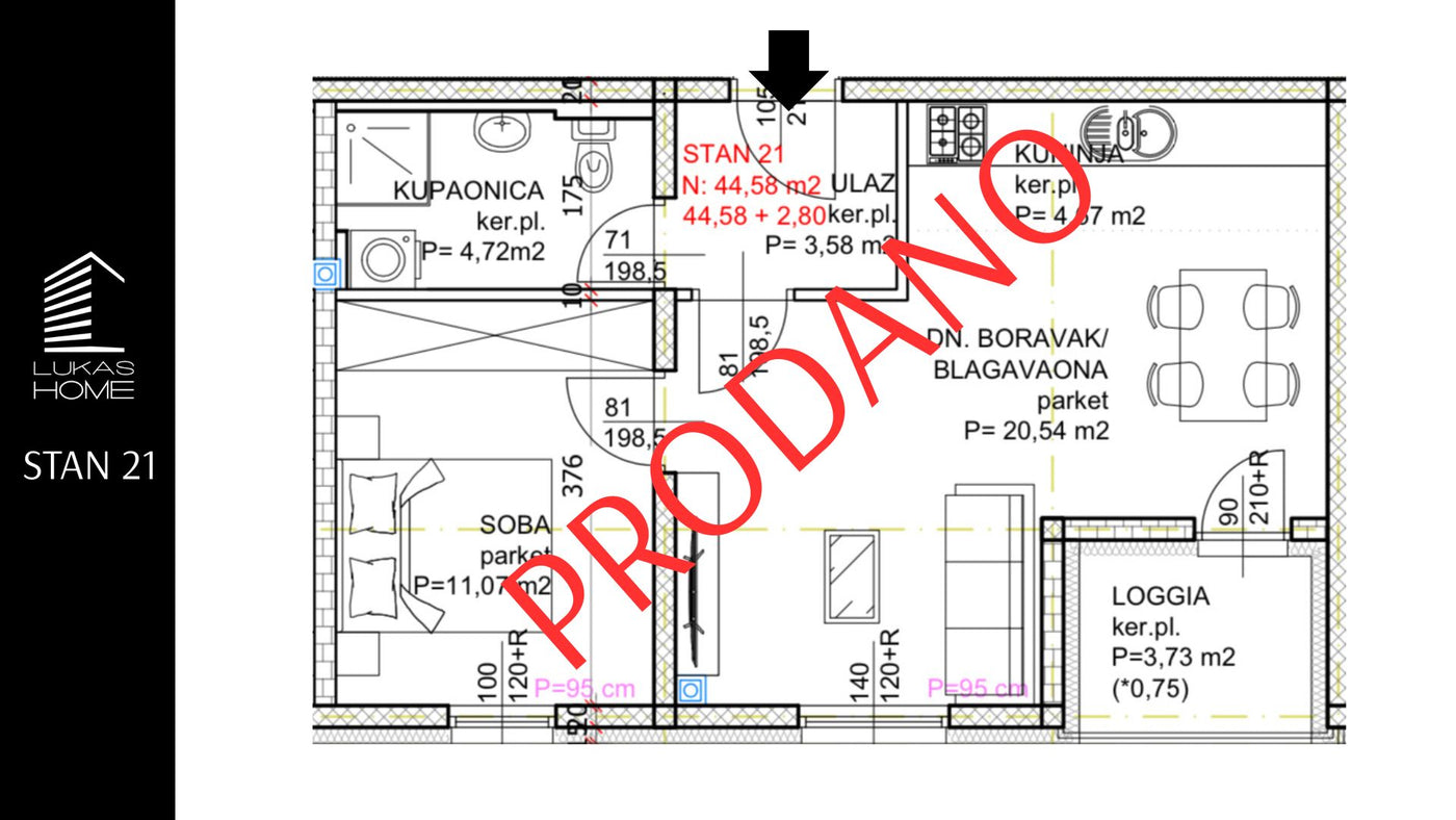 STAN 21 | 2. kat | 47,38 m² | Jedna spavaća soba
