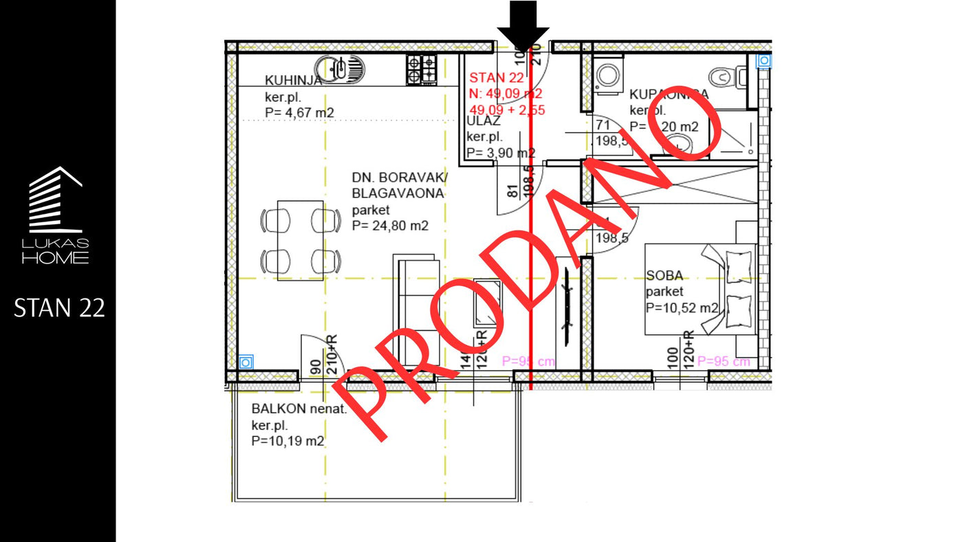STAN 22 | 2. kat | 54,64 m² | Jedna spavaća soba