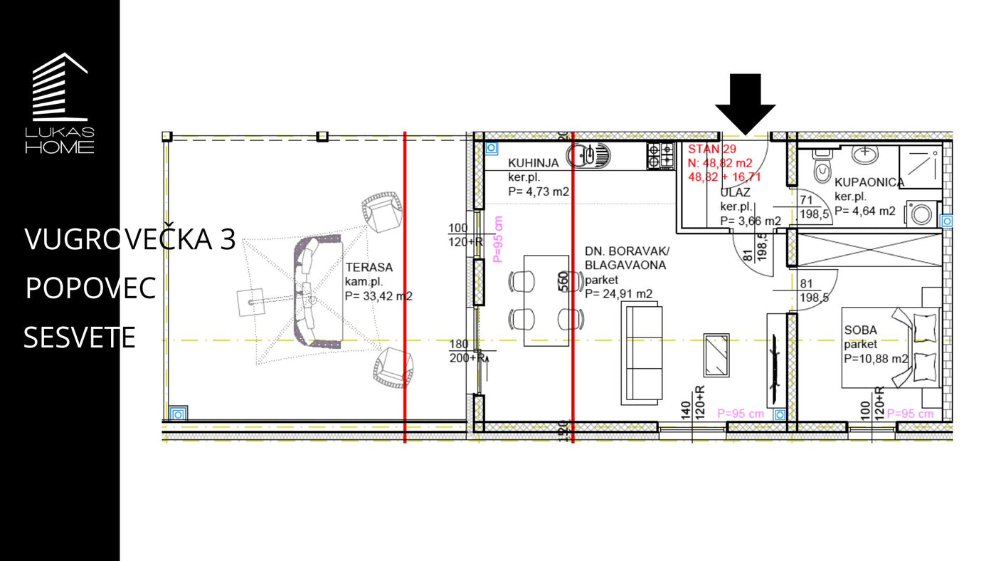 STAN 29 | Uvučeni kat | 65,53 m² | Jedna spavaća soba | Terasa