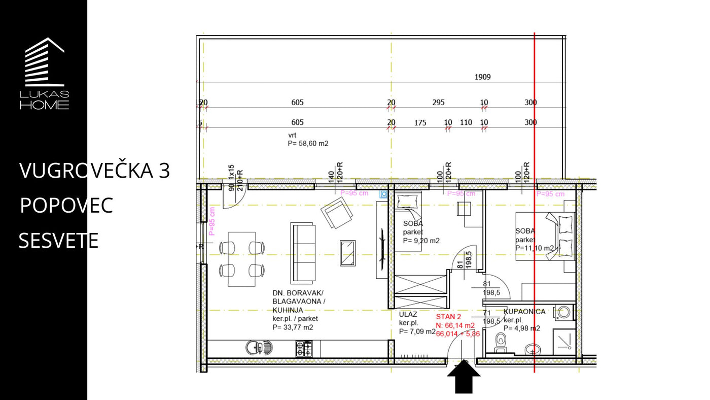 STAN 2  | Prizemlja | 72,00 m² | Dvije spavaće sobe | Vrt