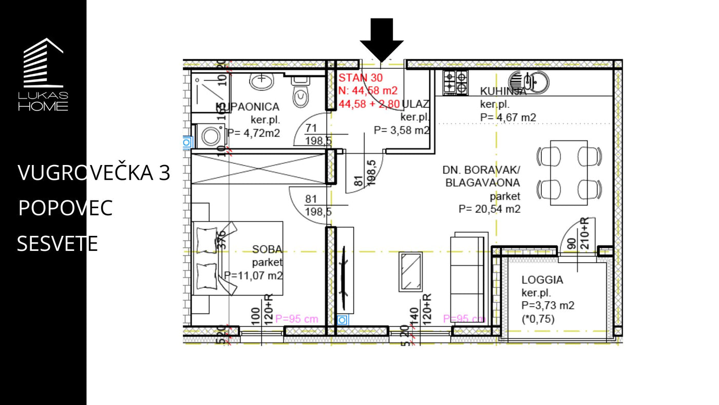 STAN 30 | Uvučeni kat | 47,38 m² | Jedna spavaća soba | Lođa (Loggia)