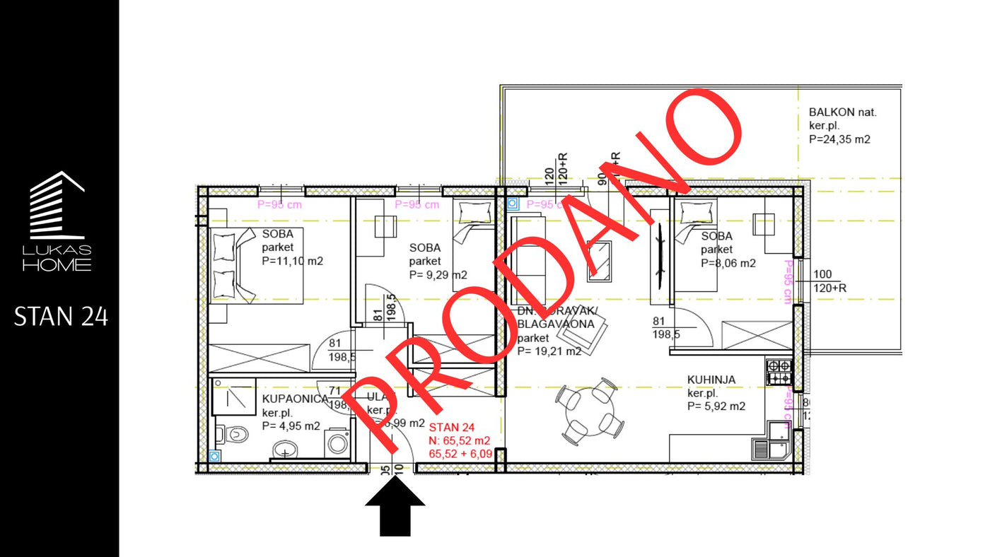 STAN 24 | 2. kat | 71,61 m² | Tri spavaće sobe
