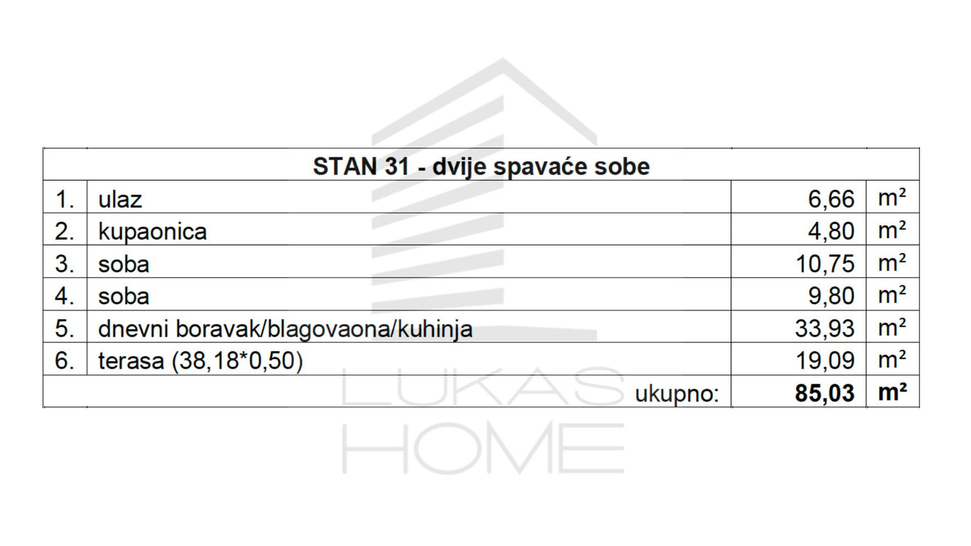 STAN 31 | Uvučeni kat | 85,03 m²| Dvije spavaće sobe | Terasa