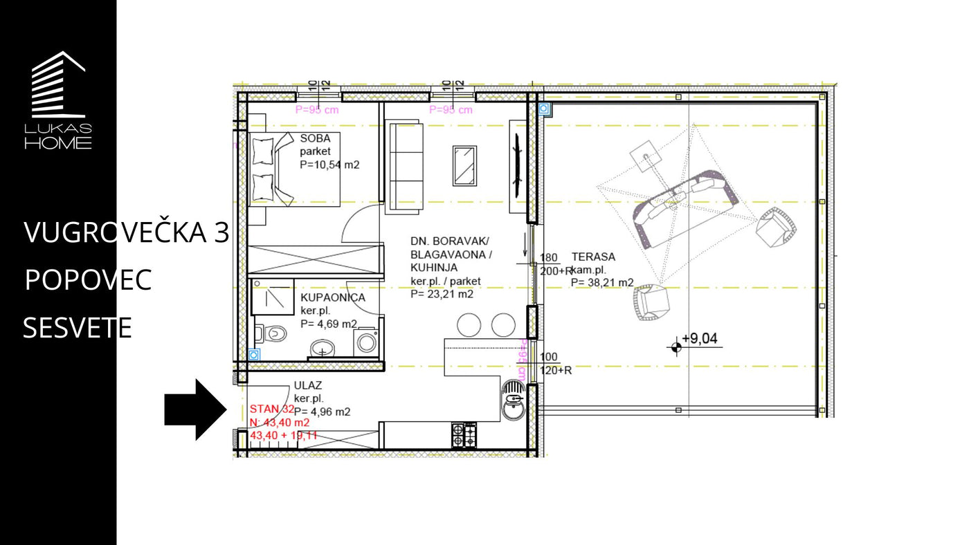 STAN 32  | Uvučeni kat | 62,51 m² | Jedna spavaća soba | Terasa