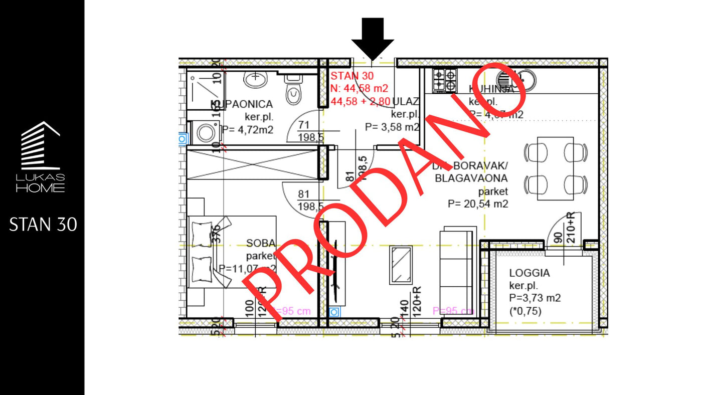 STAN 30 | Uvučeni kat | 47,38 m² | Jedna spavaća soba | Lođa (Loggia)