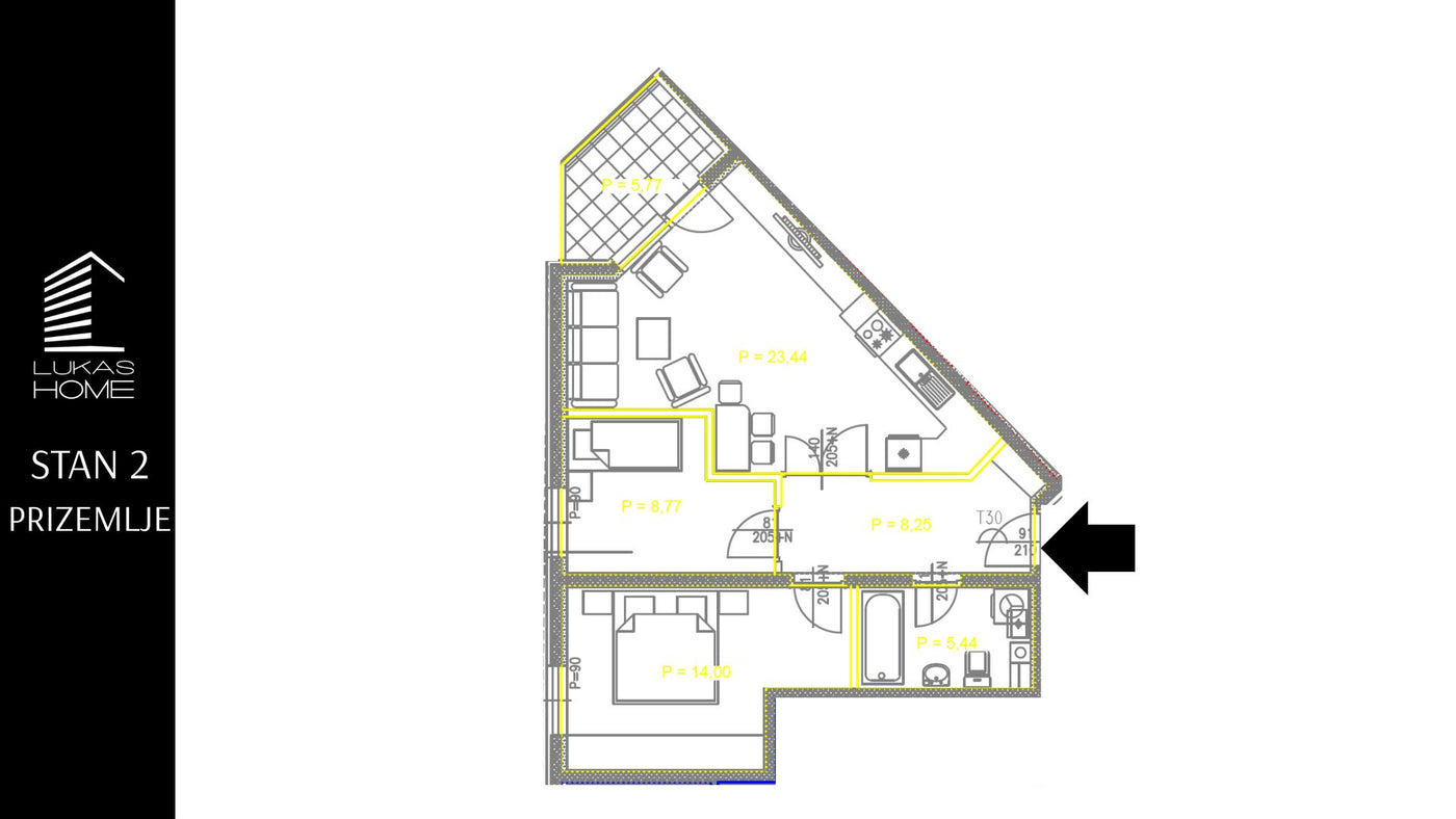 STAN 2 | Prizemlje | 65,67 m² | Dvije spavaće sobe