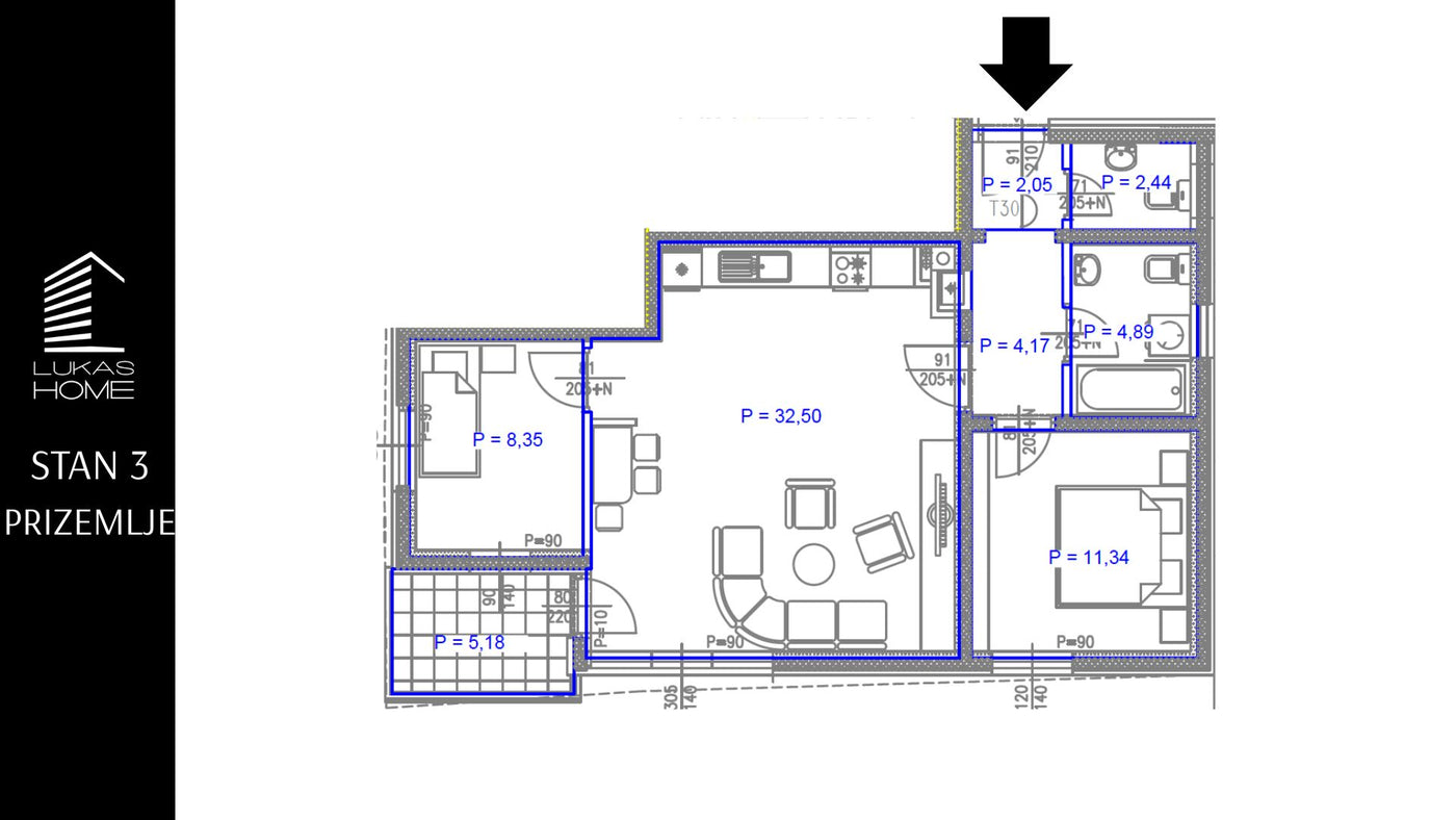 STAN 3 | Prizemlja | 66,38 m² | Dvije spavaće sobe