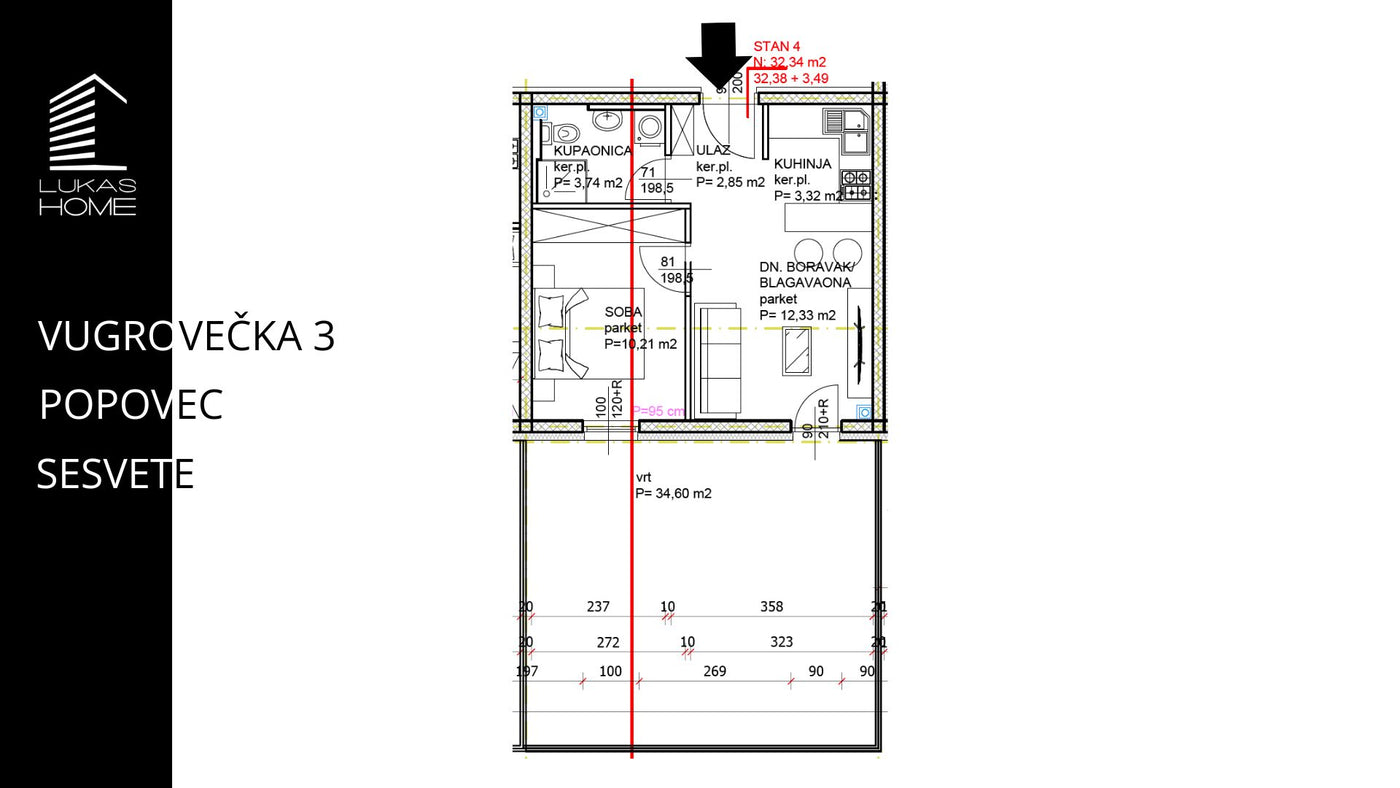 STAN 4 | Prizemlja | 35,91 m² | Jedna spavaća soba  | Vrt