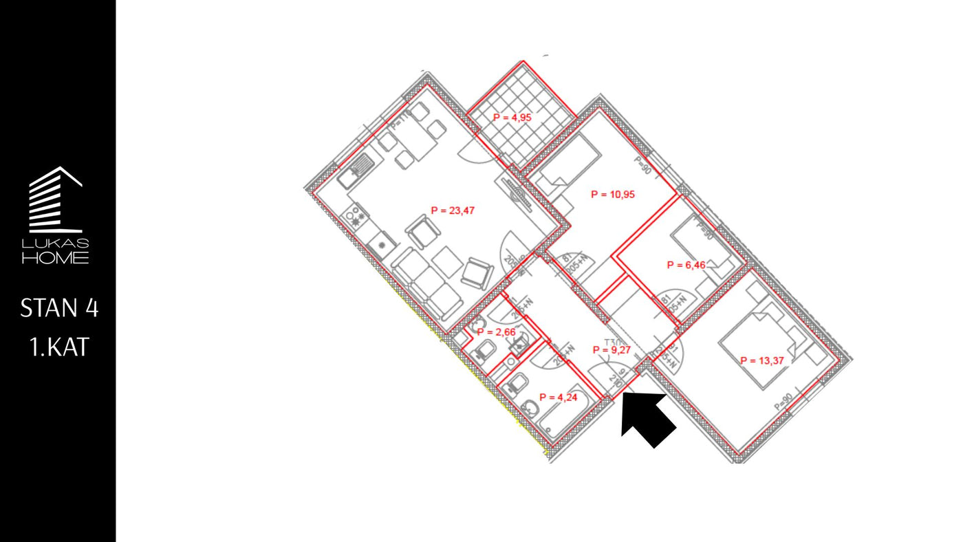 STAN 4 | 1. kat | 75,37 m² | Tri sobe