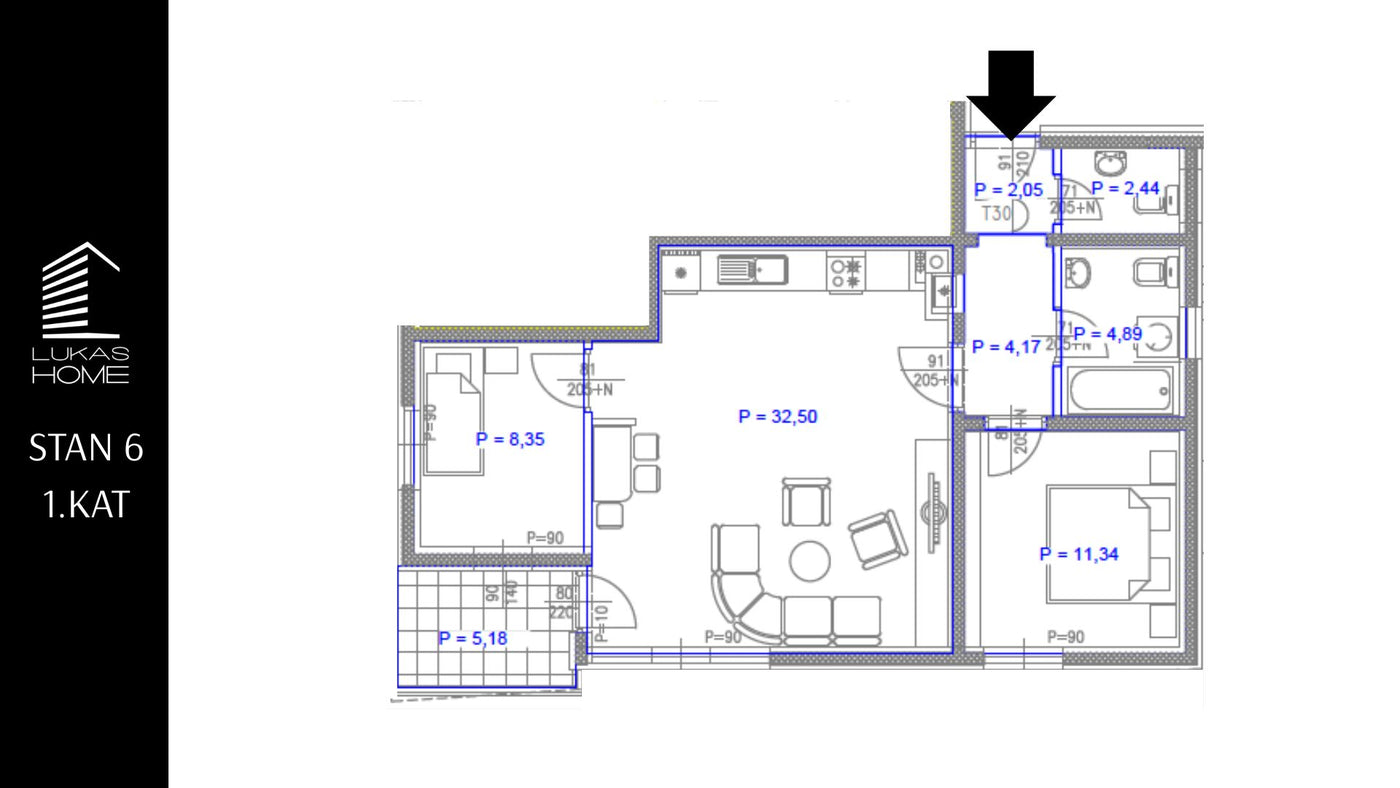 STAN 6 | 1. Kat | 66,38 m² | Dvije spavaće sobe