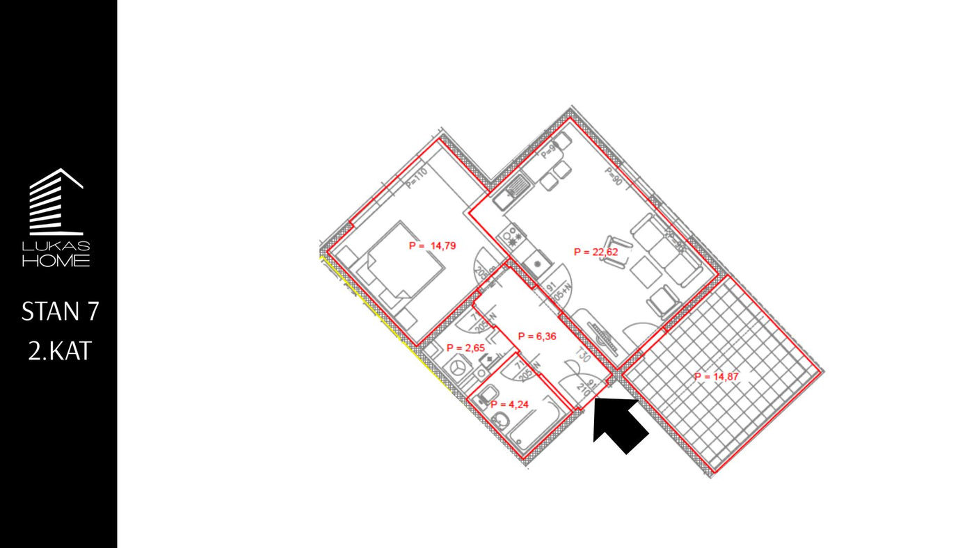 STAN 7 | 2. kat | 65,53 m² | Jedna spavaća soba