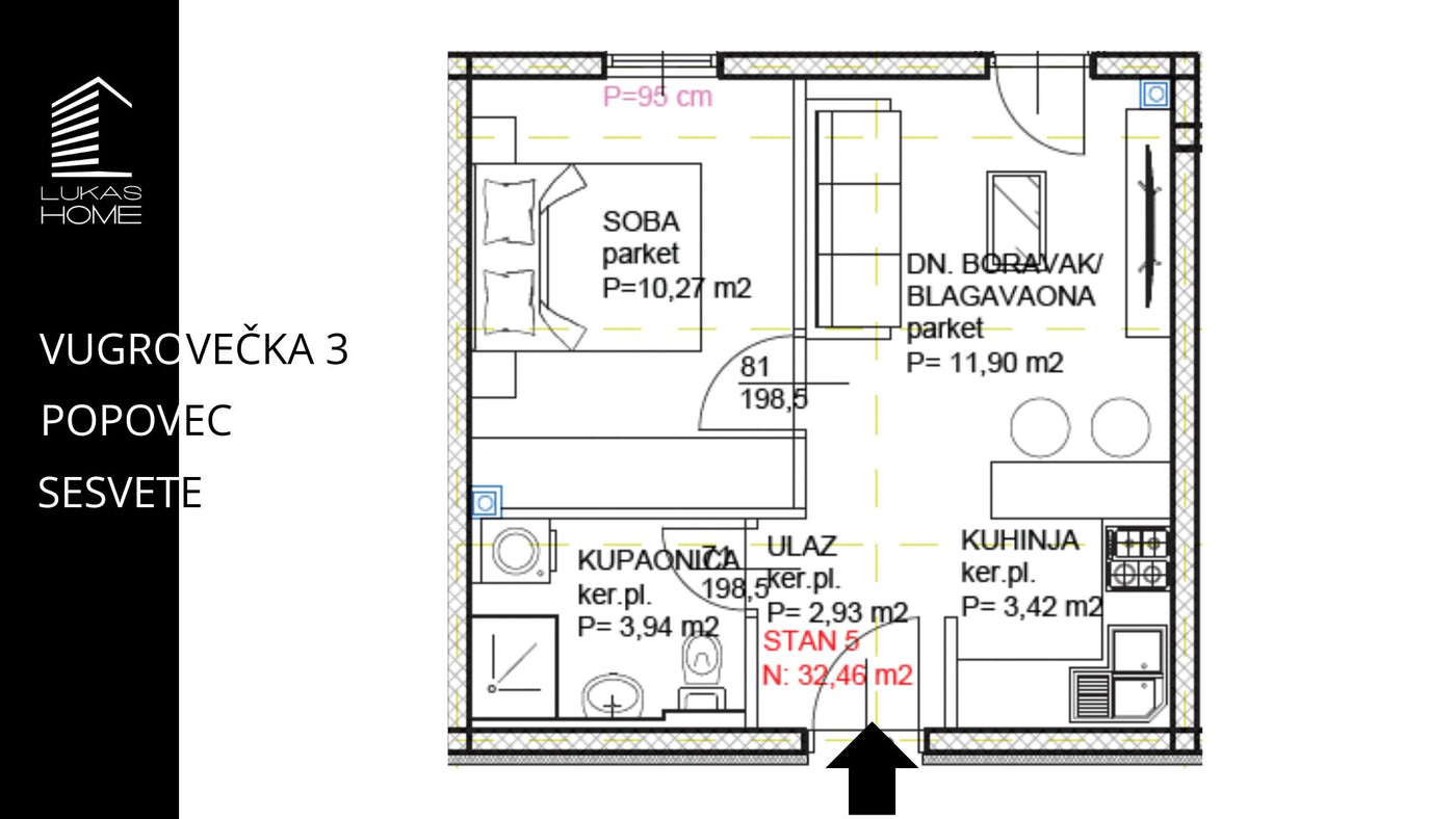 STAN 5 | 1. kat | 32,46 m² | Jedna spavaća soba