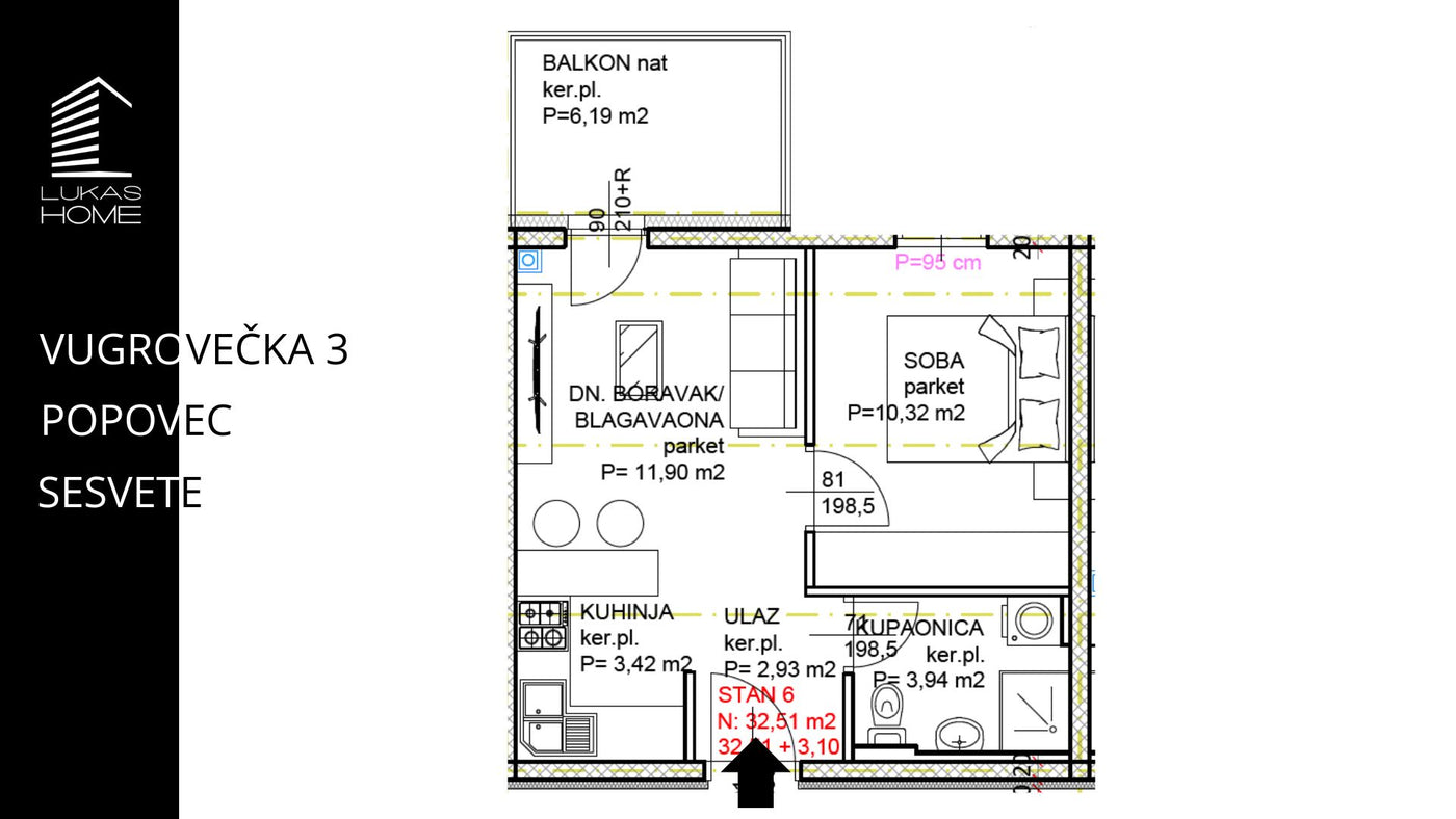 STAN 6 | 1. kat | 35,61 m² | Jedna spavaća soba