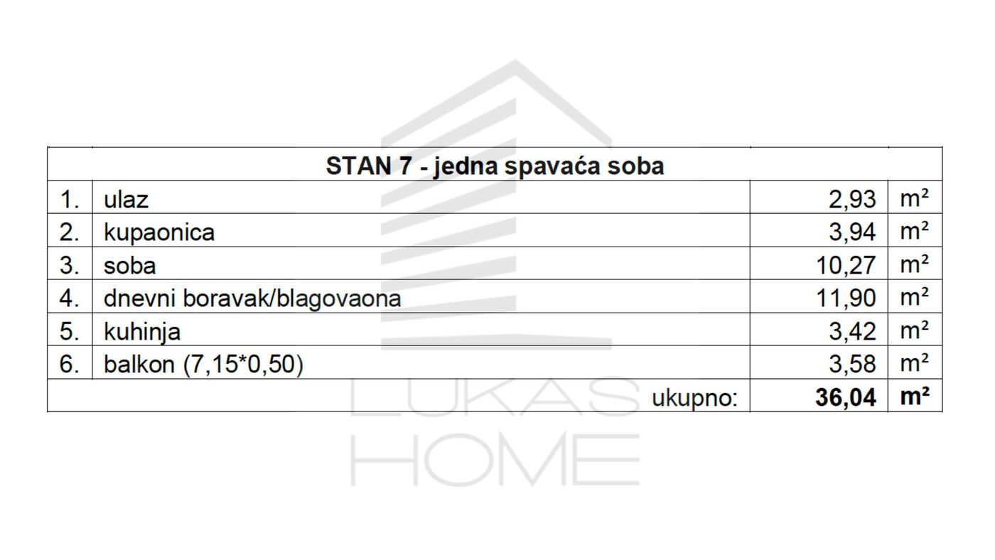 STAN 7 | 1. kat | 36,04 m² | Jedna spavaća soba