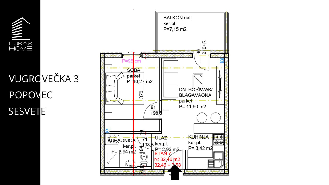 STAN 7 | 1. kat | 36,04 m² | Jedna spavaća soba