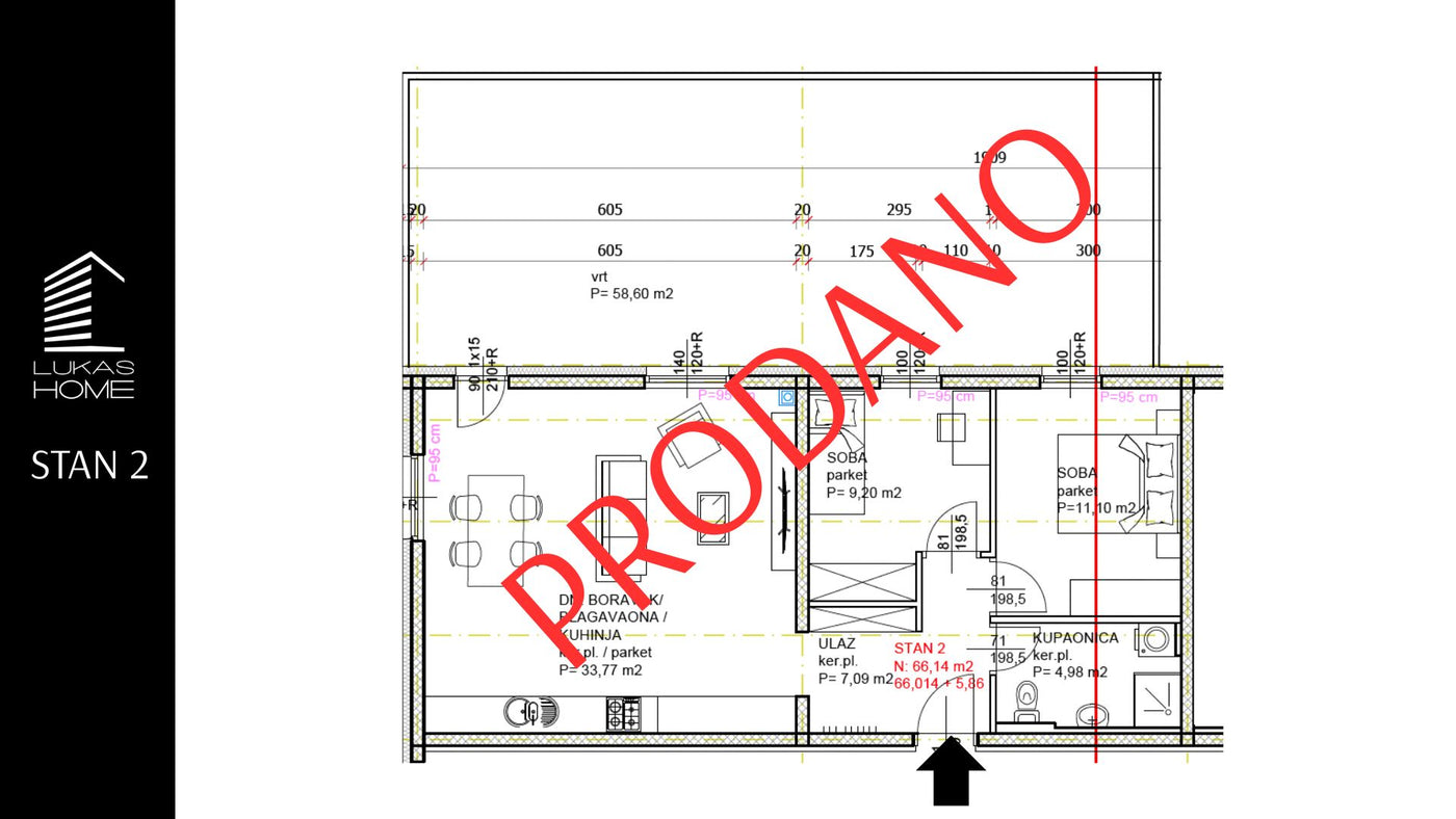 STAN 2  | Prizemlja | 72,00 m² | Dvije spavaće sobe | Vrt