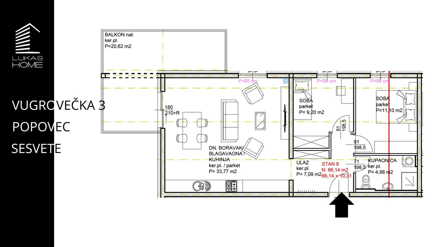 STAN 8 | 1. kat | 76,45 m² | Dvije spavaće sobe