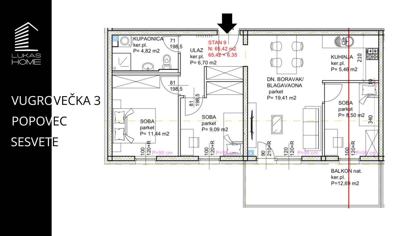 STAN 9 | 1. kat | 71,77 m² | Tri spavaće sobe