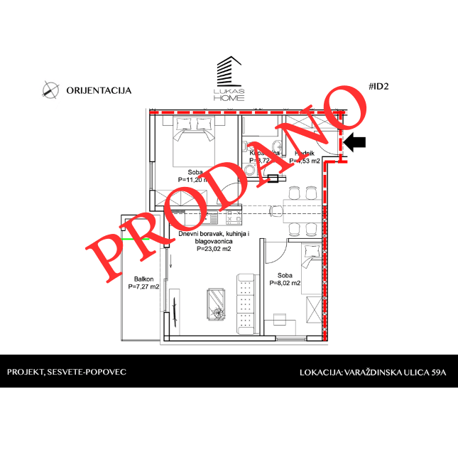 #ID2 STAN U PRIZEMLJU, 53.97 m2 - Lukas Home 🏡 