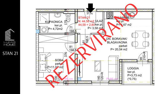 STAN 21 | 2. kat | 47,38 m² | Jedna spavaća soba