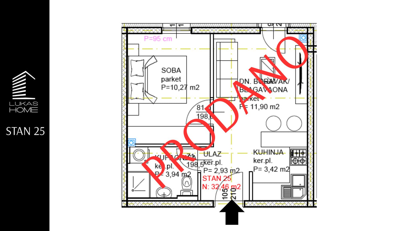 STAN 25 | Uvučeni kat | 32,46 m² | Jedna spavaća soba