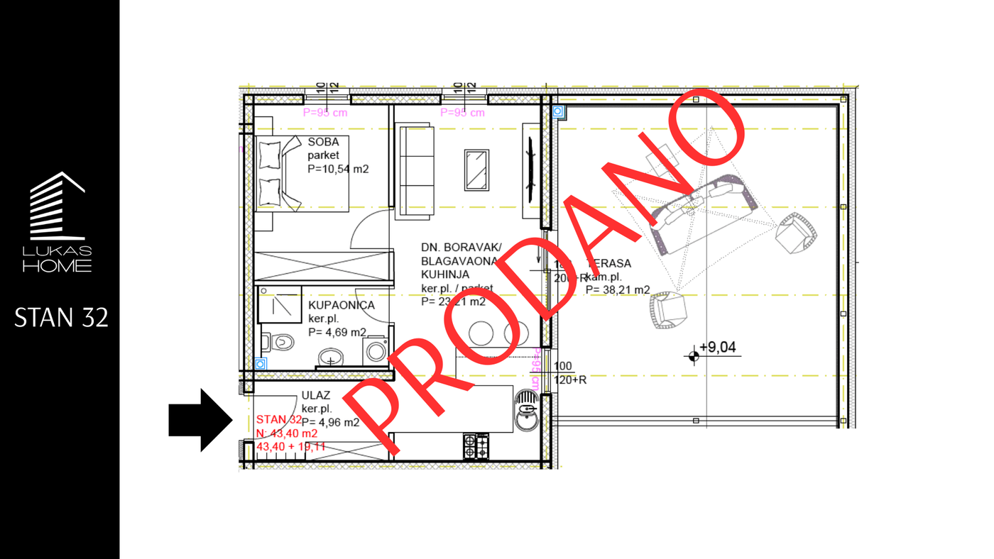STAN 32  | Uvučeni kat | 62,51 m² | Jedna spavaća soba | Terasa