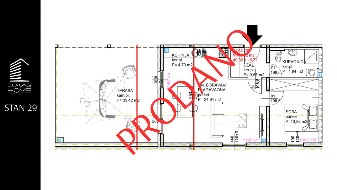 STAN 29 | Uvučeni kat | 65,53 m² | Jedna spavaća soba | Terasa