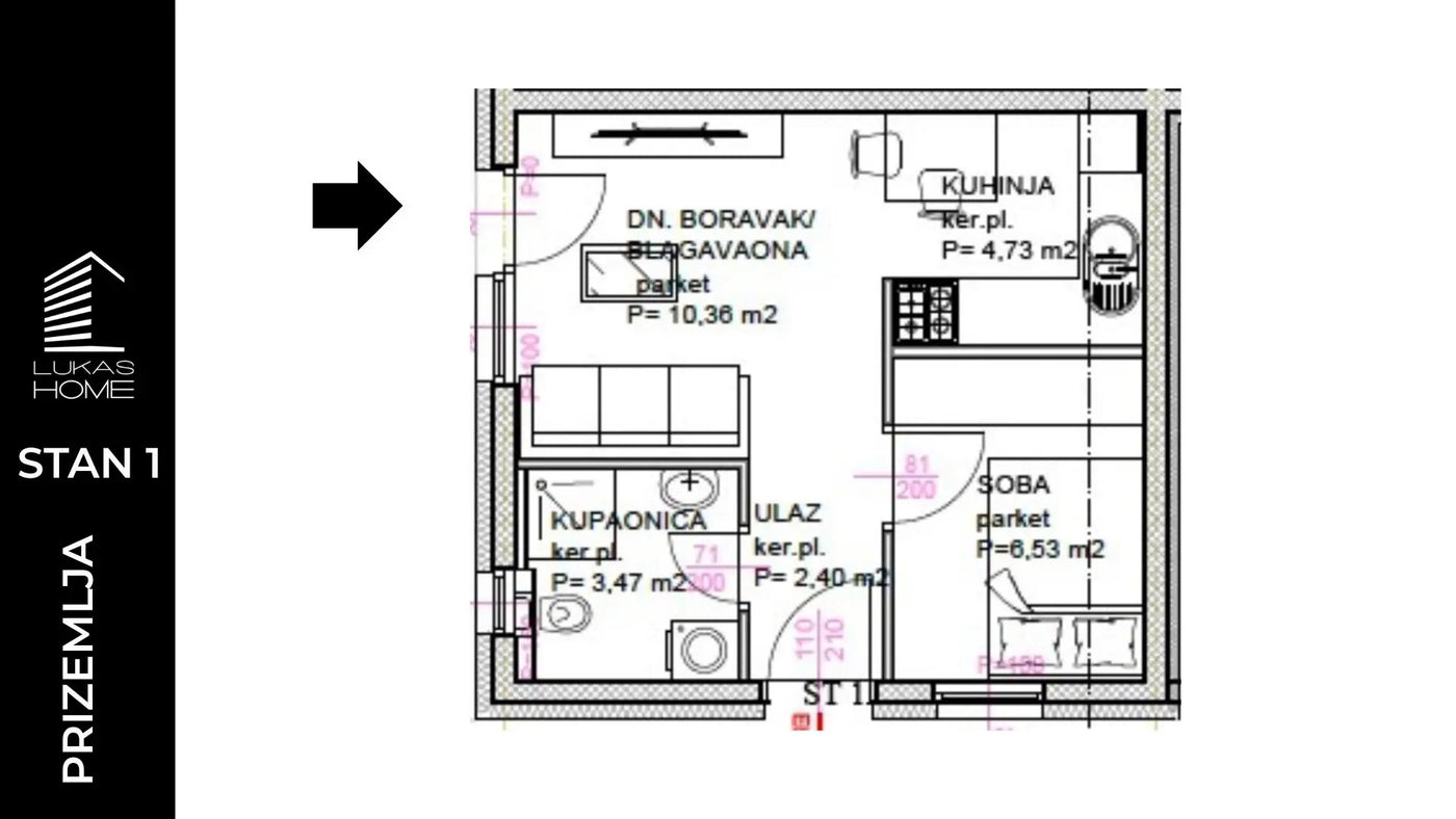 STAN ID1 | Prizemlje | 34,50 m² | Jedna spavaća soba | Vrt