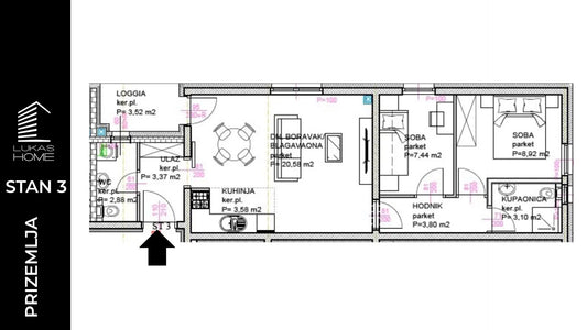 uksuzna 3D vizualizacija i render za STAN ID3 – Lukas Home novogradnja Popovec (Vugrovečka 5). Prikaz modernog stana na 1. katu, ukupne površine i dizajna prilagođenog suvremenim standardima stanovanja.